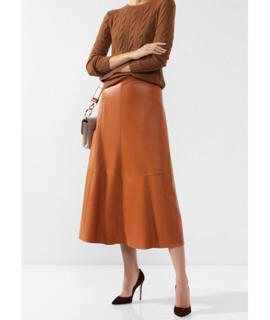 LORO PIANA Коричневая кожаная юбка миди, фото 3