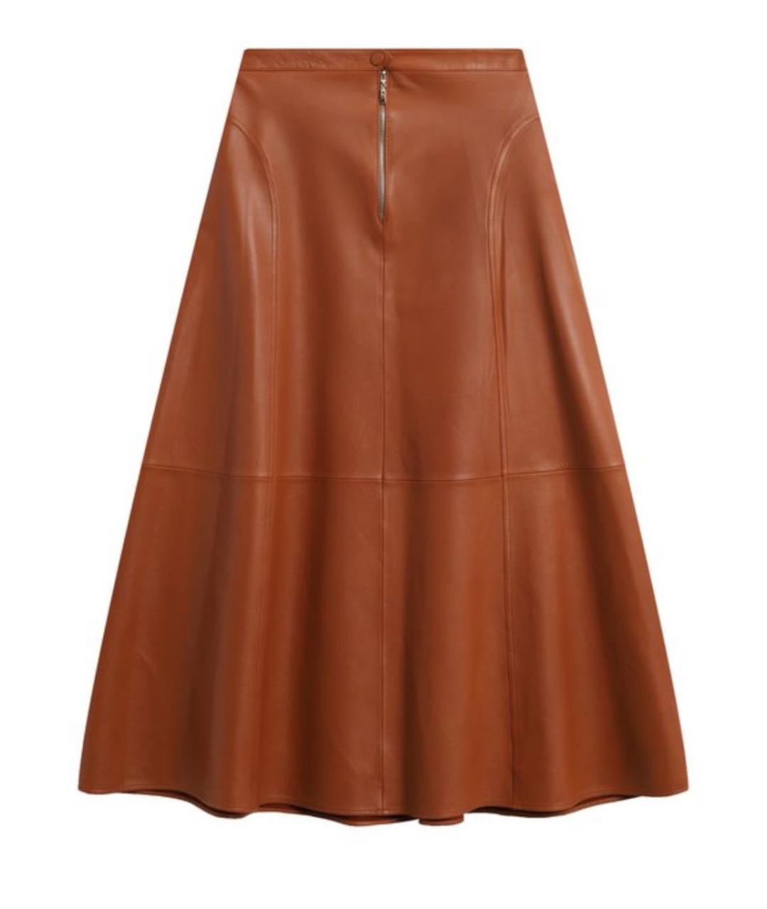 LORO PIANA Коричневая кожаная юбка миди, фото 4