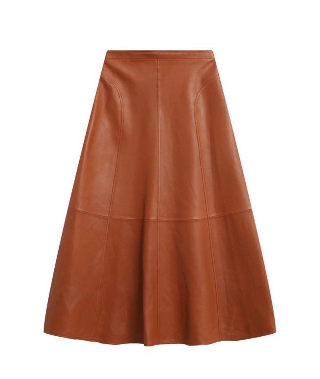 LORO PIANA Коричневая кожаная юбка миди, фото 1