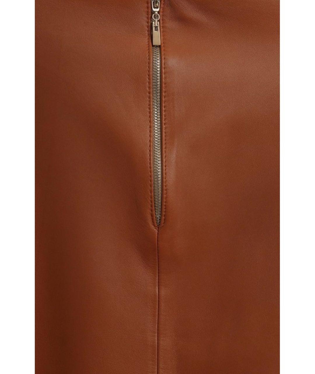 LORO PIANA Коричневая кожаная юбка миди, фото 2