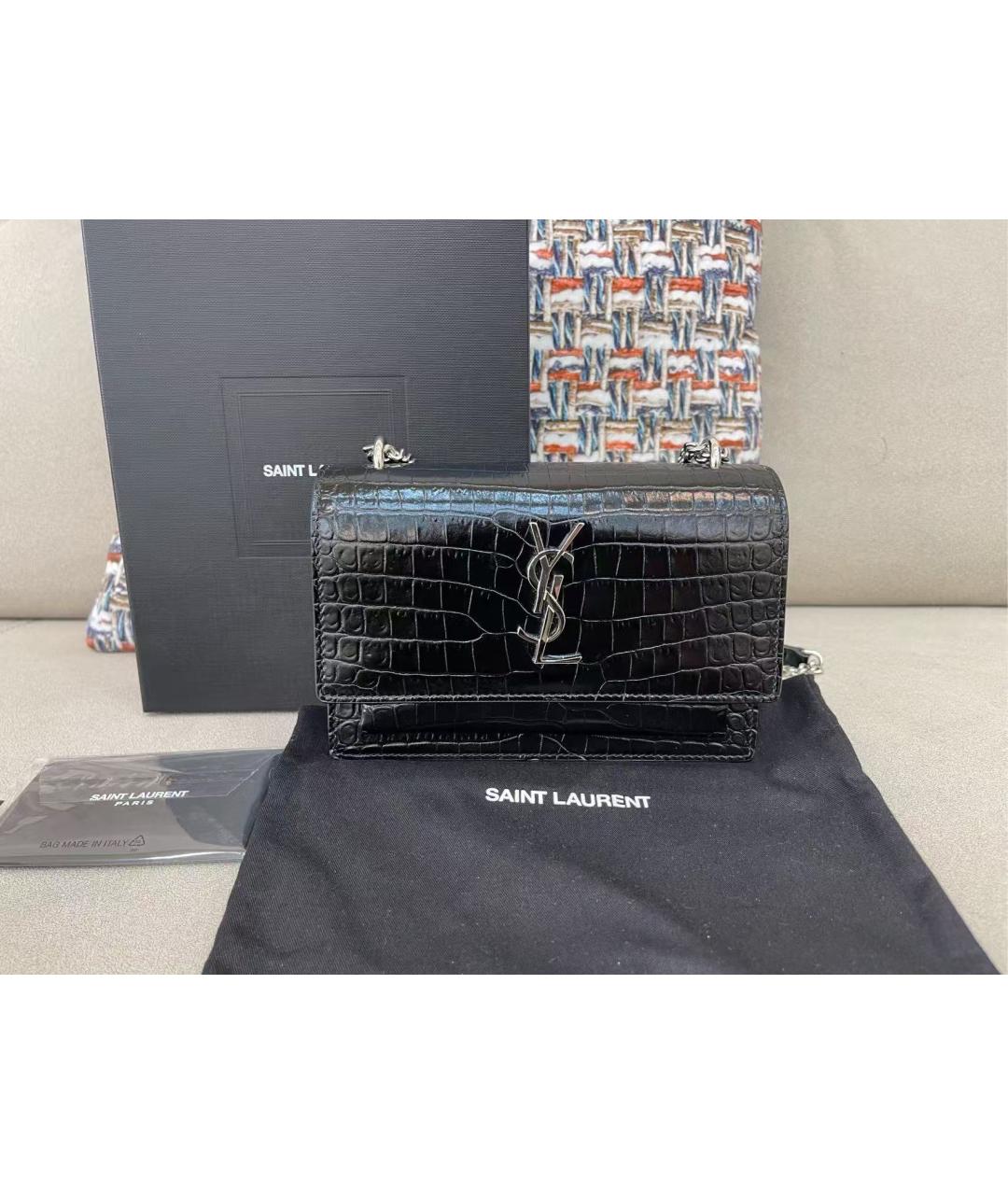 SAINT LAURENT Черная кожаная сумка через плечо, фото 2