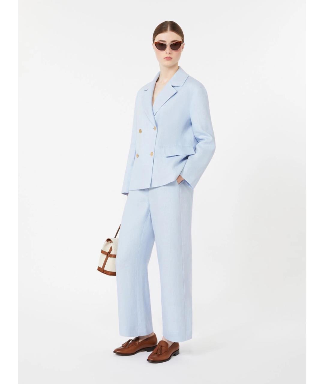 'S MAX MARA Голубые льняные прямые брюки, фото 2