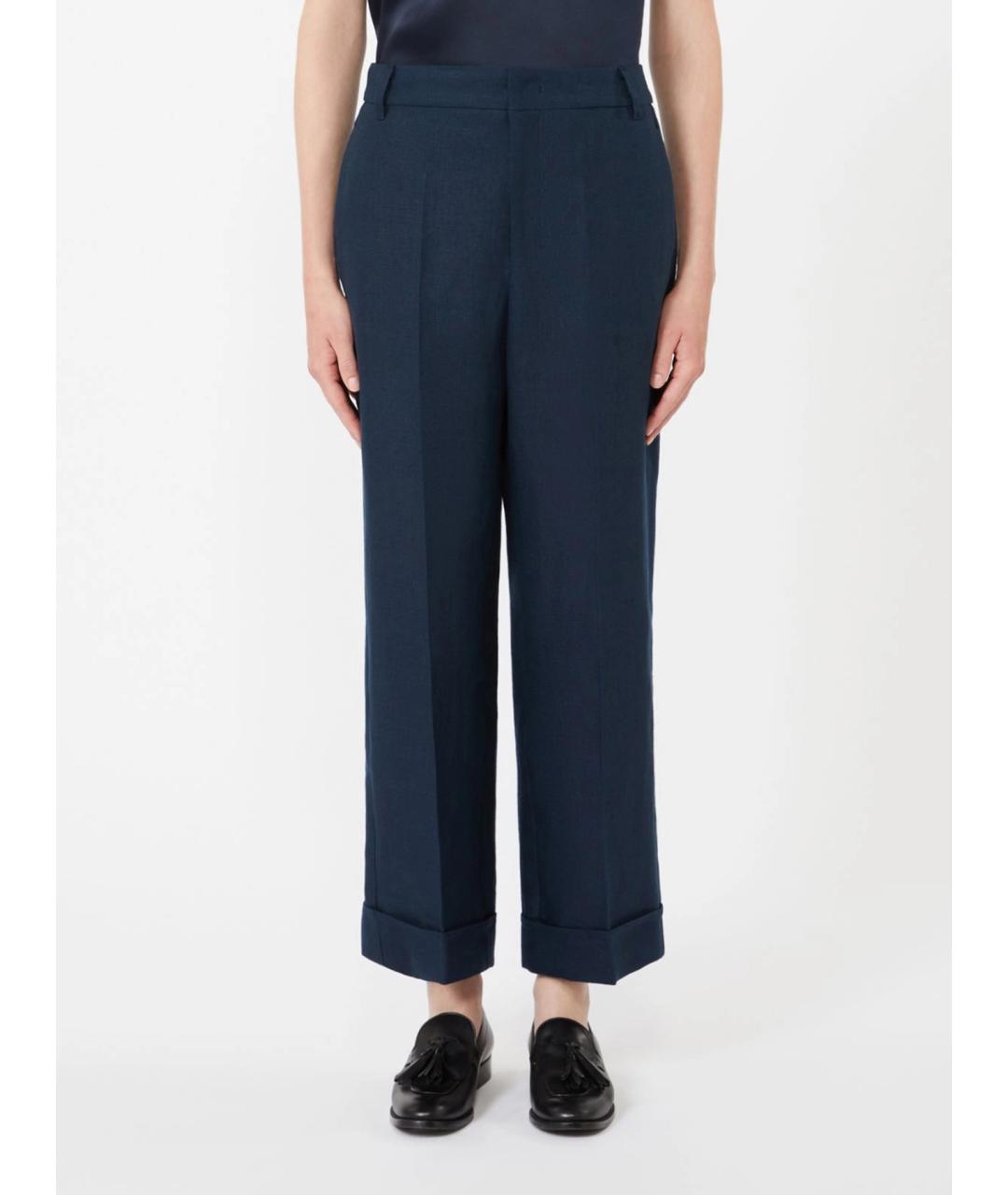 'S MAX MARA Синие льняные прямые брюки, фото 3