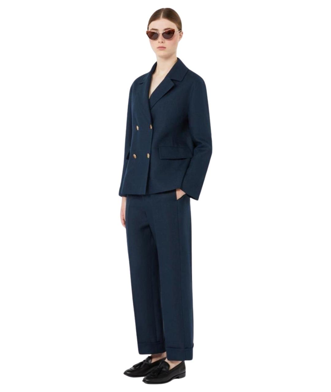 'S MAX MARA Синие льняные прямые брюки, фото 2