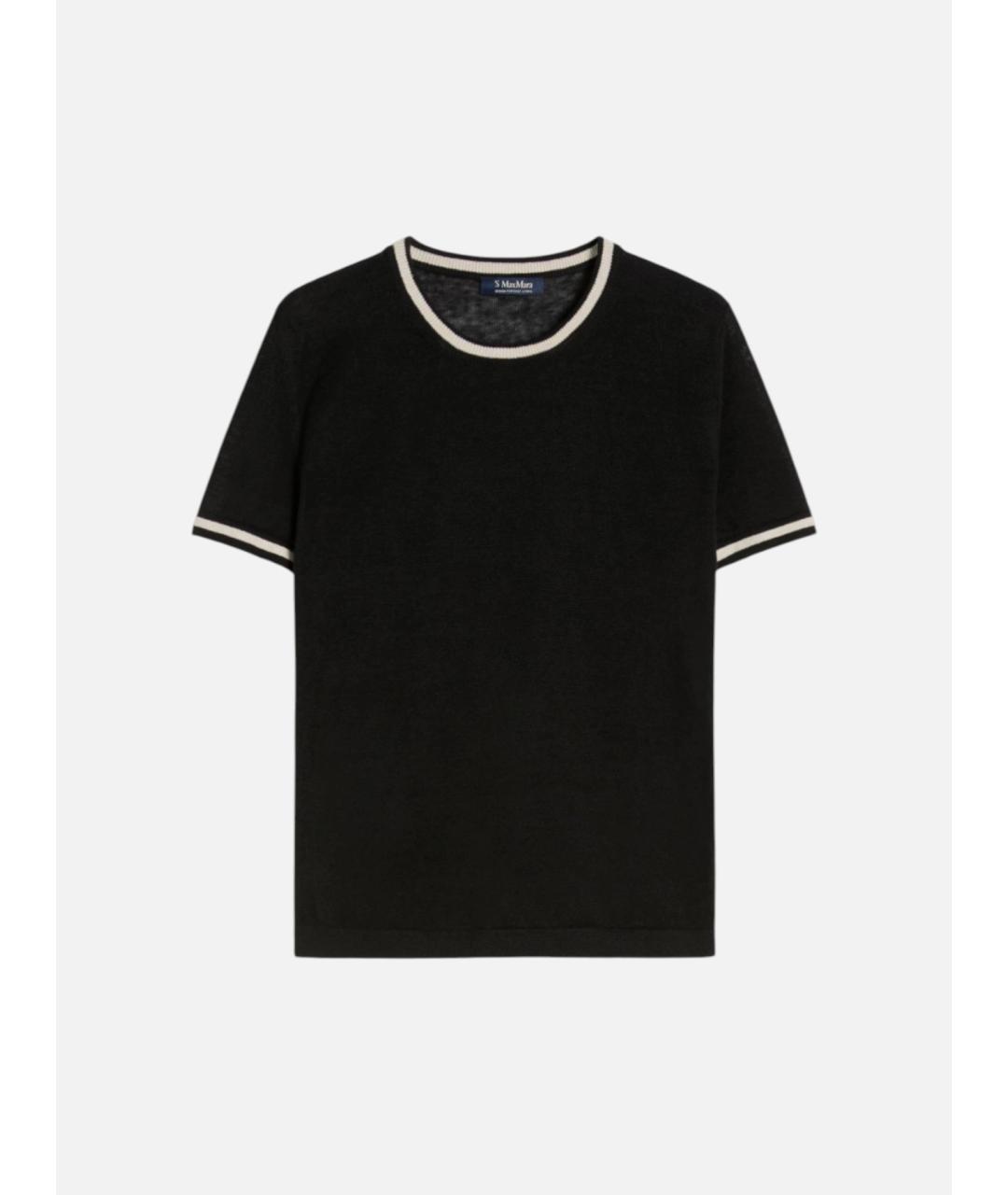 'S MAX MARA Черная льняная футболка, фото 5