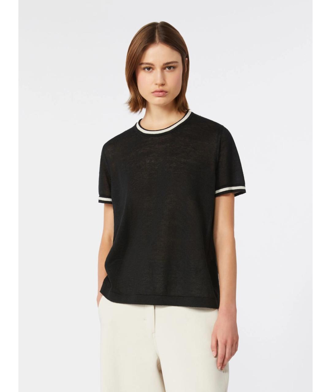 'S MAX MARA Черная льняная футболка, фото 3