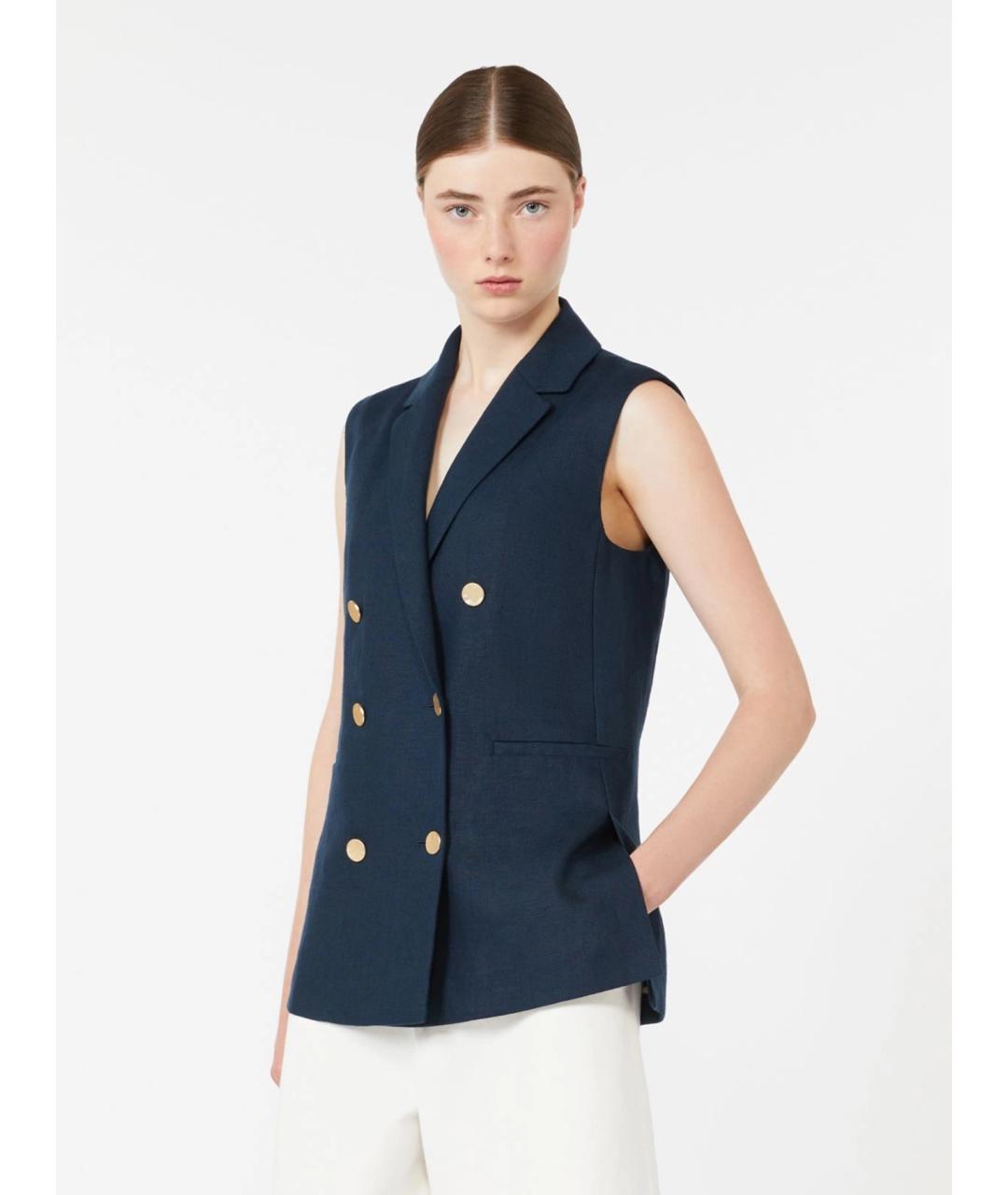 'S MAX MARA Синий льняной жилет, фото 3