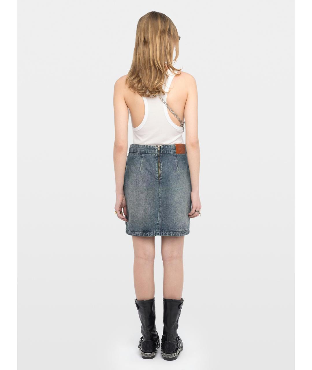 ZADIG & VOLTAIRE Синяя хлопковая юбка мини, фото 3