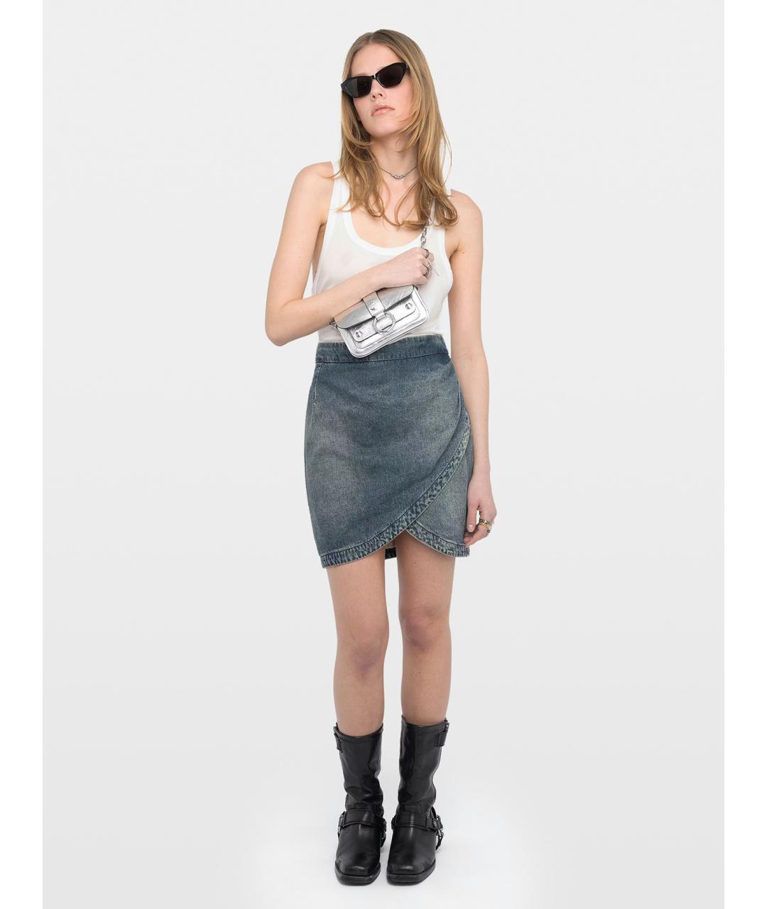 ZADIG & VOLTAIRE Синяя хлопковая юбка мини, фото 2