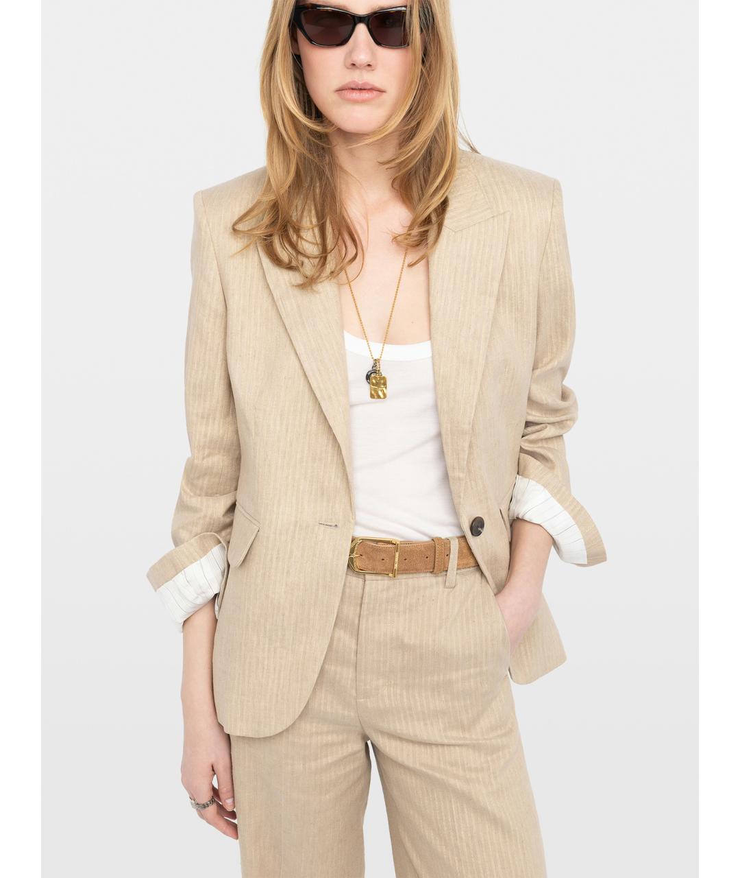 ZADIG & VOLTAIRE Бежевый льняной жакет/пиджак, фото 5