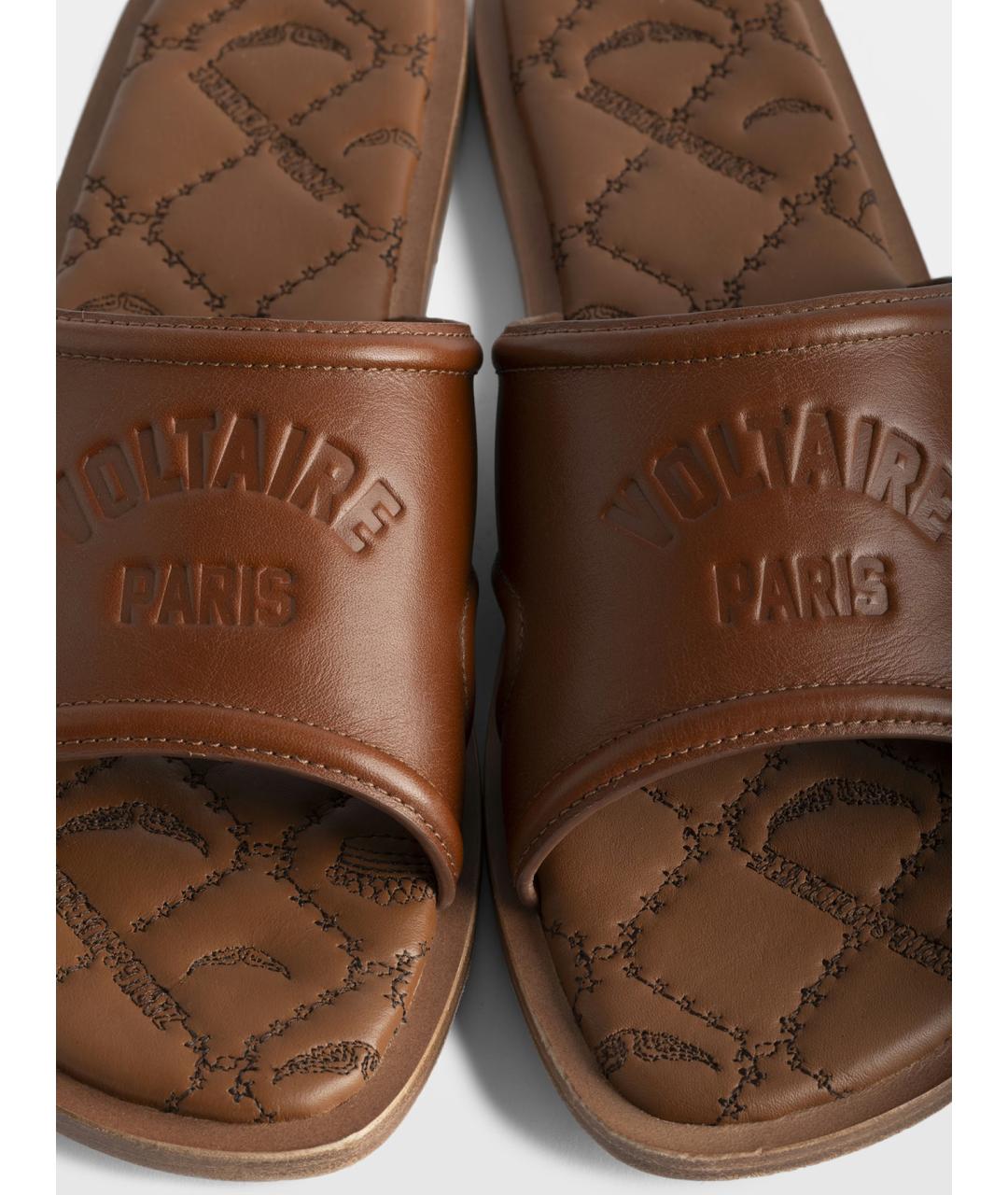 ZADIG & VOLTAIRE Коричневые кожаные шлепанцы, фото 6