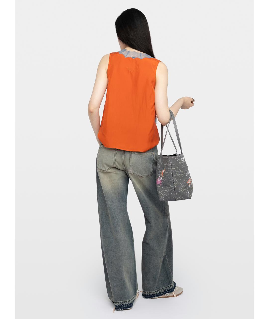 ZADIG & VOLTAIRE Оранжевая шелковая майка, фото 3