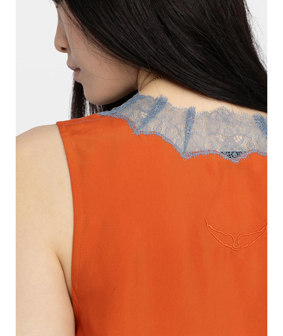 ZADIG & VOLTAIRE Оранжевая шелковая майка, фото 6