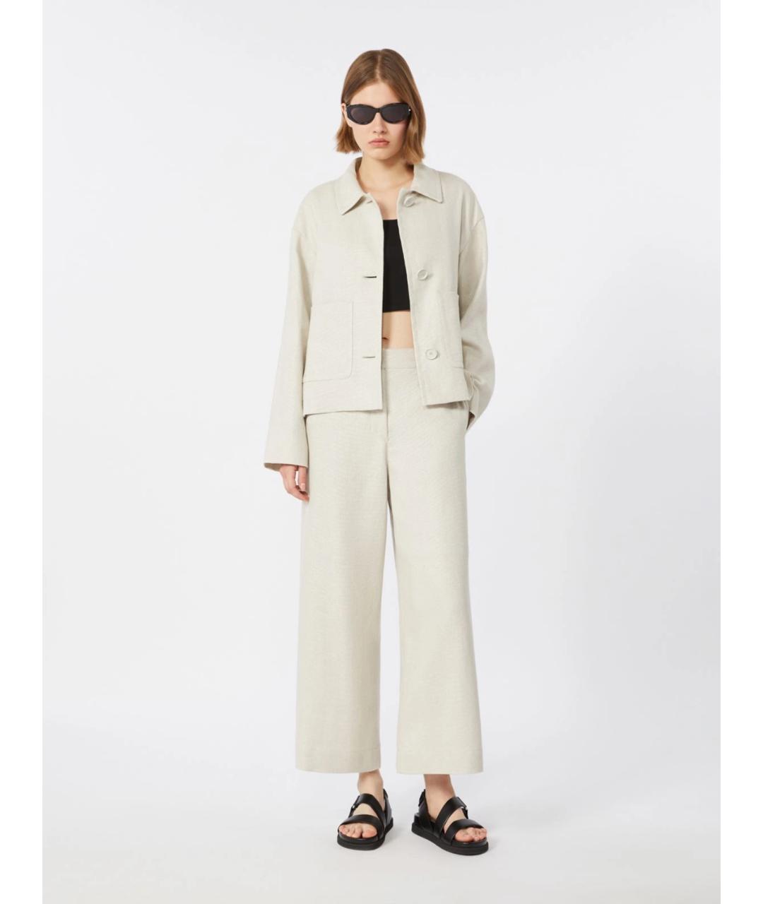 'S MAX MARA Белые льняные прямые брюки, фото 2