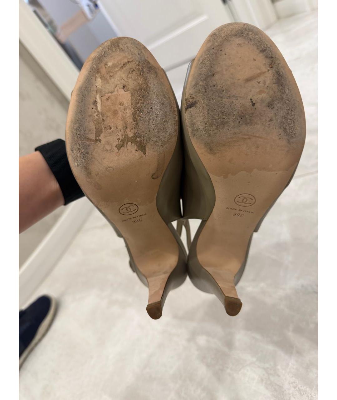 CHANEL Бежевые кожаные босоножки, фото 7