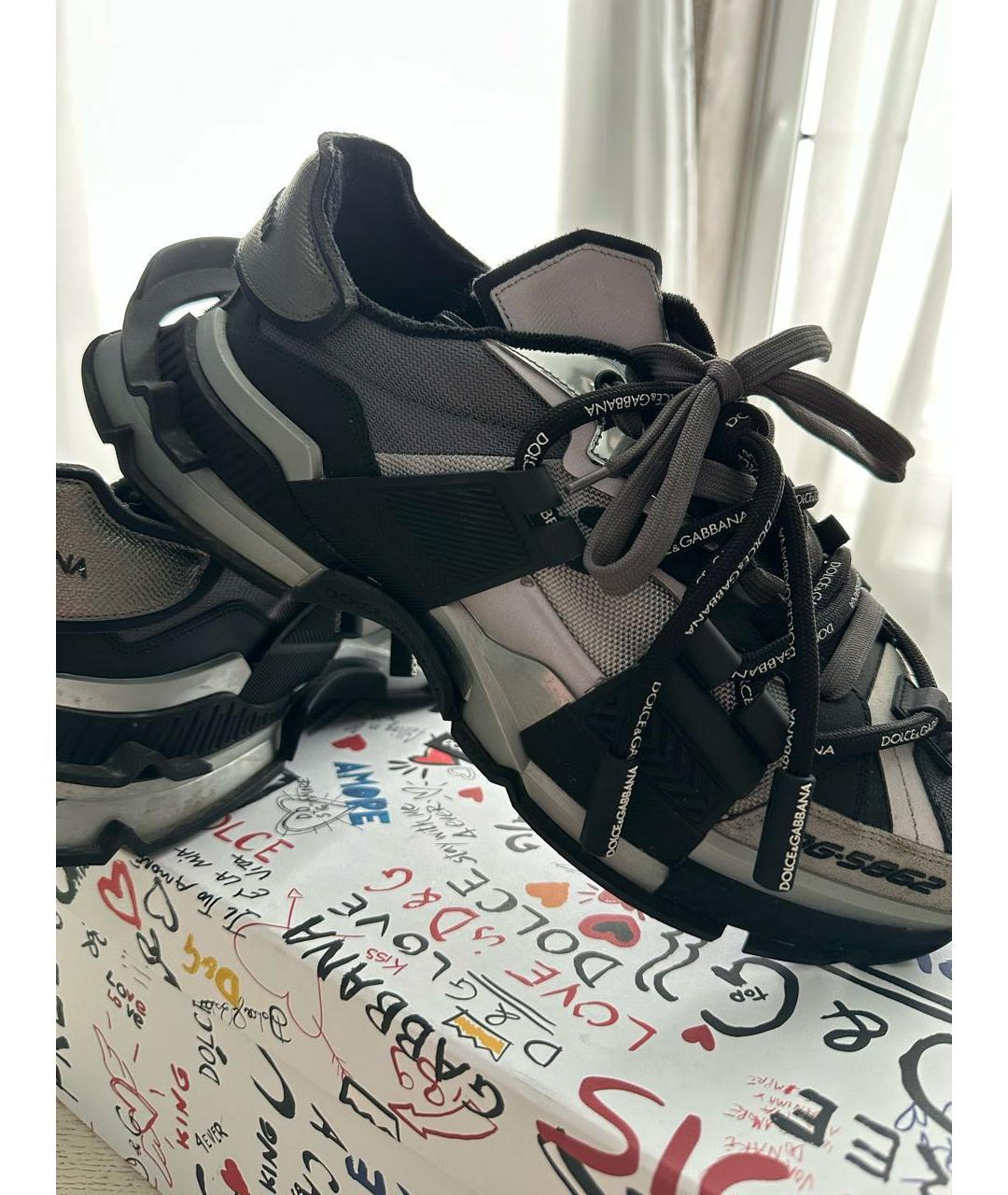 DOLCE&GABBANA Серебряные кожаные низкие кроссовки / кеды, фото 2