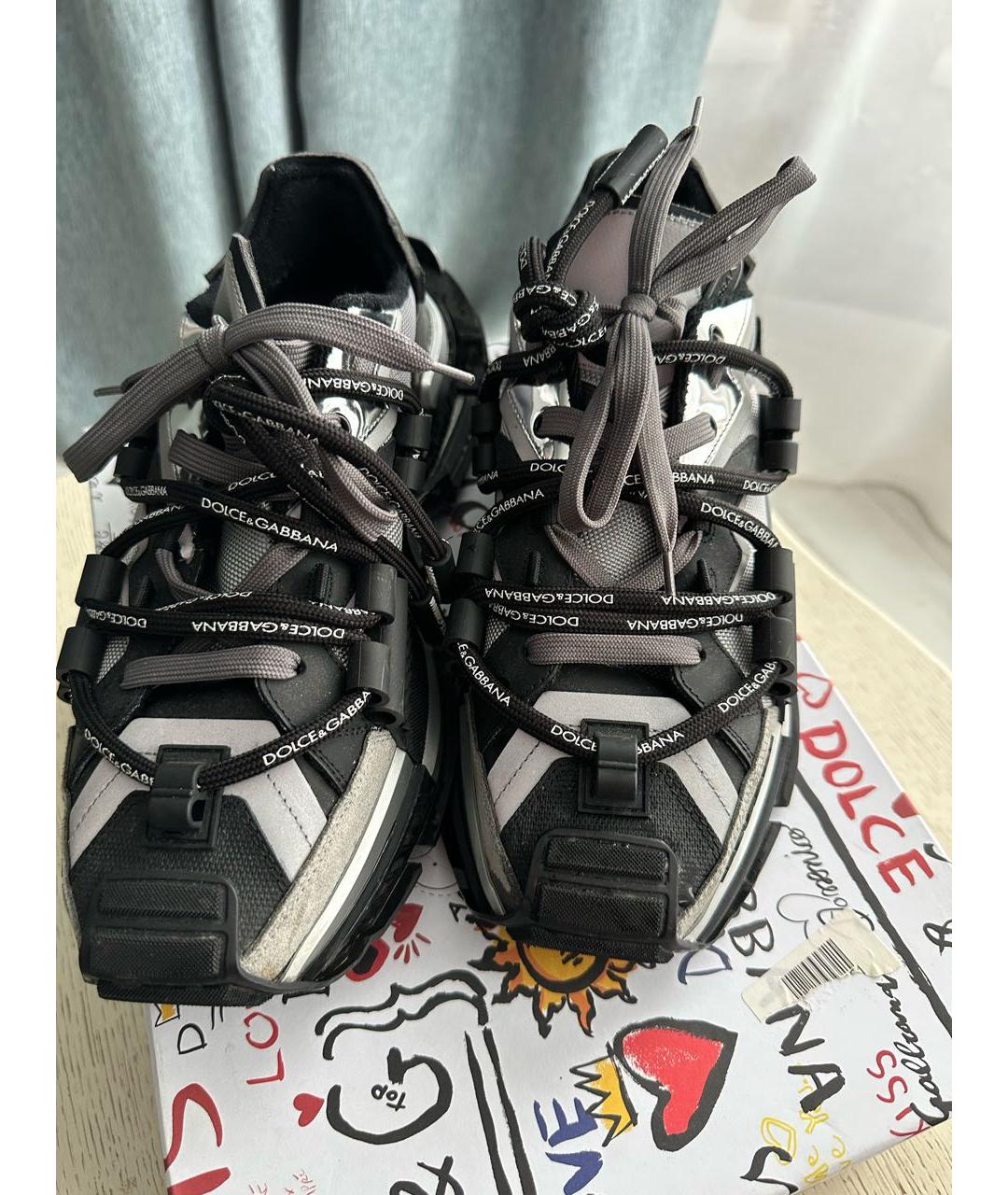 DOLCE&GABBANA Серебряные кожаные низкие кроссовки / кеды, фото 3