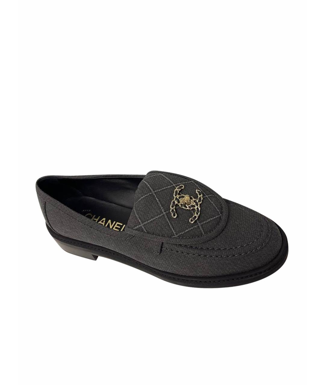 CHANEL Серые текстильные лоферы, фото 1