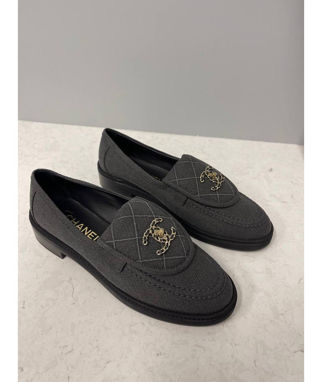 CHANEL Серые текстильные лоферы, фото 5