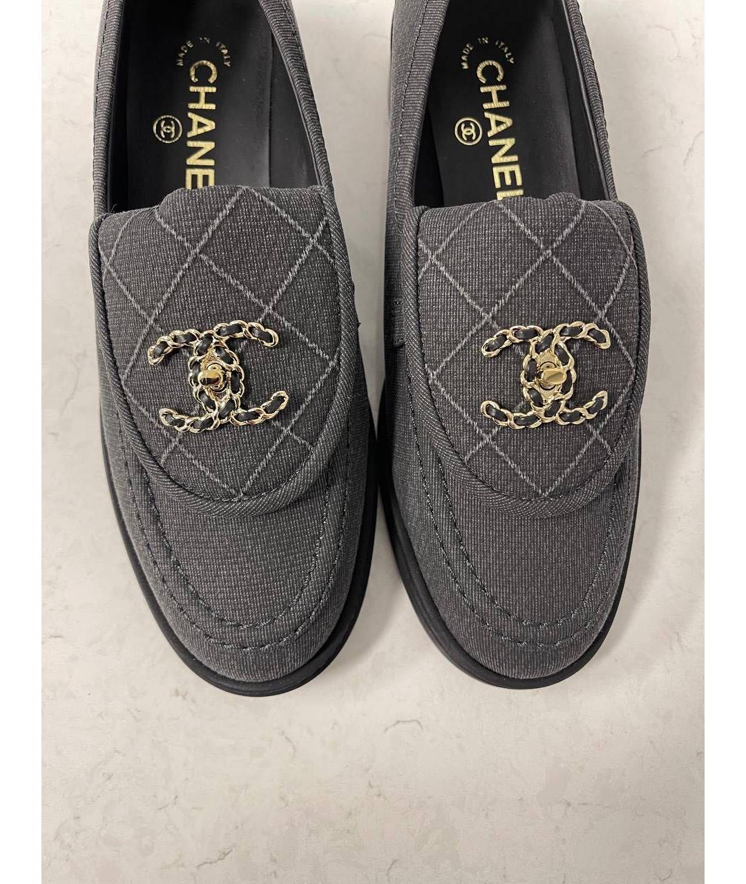 CHANEL Серые текстильные лоферы, фото 4
