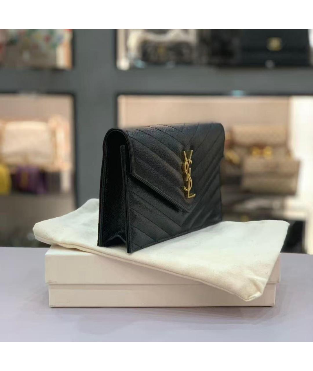 SAINT LAURENT Черная кожаная сумка через плечо, фото 2