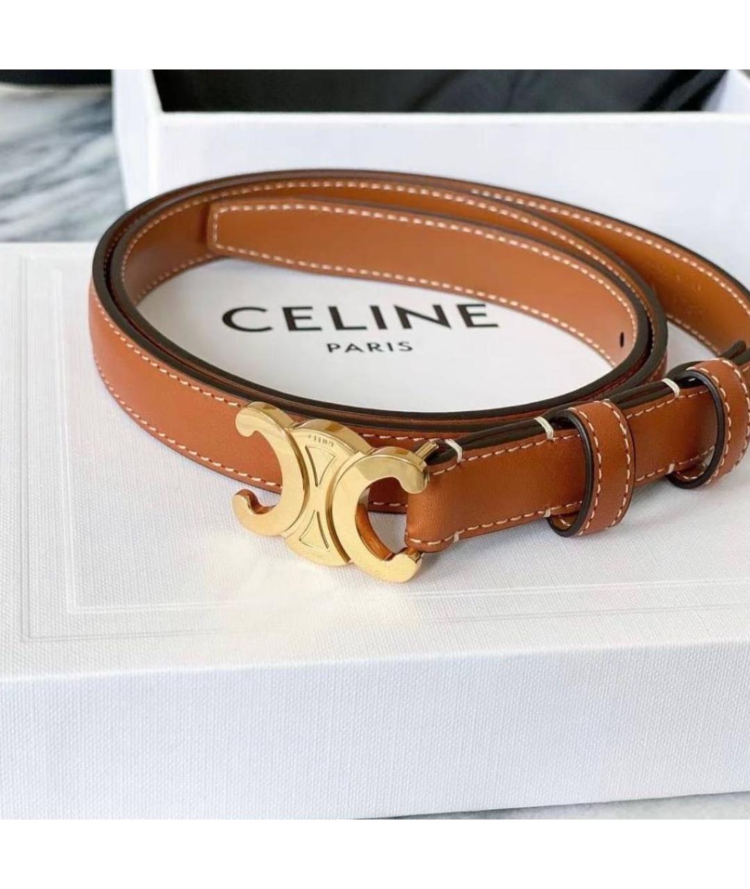 CELINE Коричневый кожаный ремень, фото 4