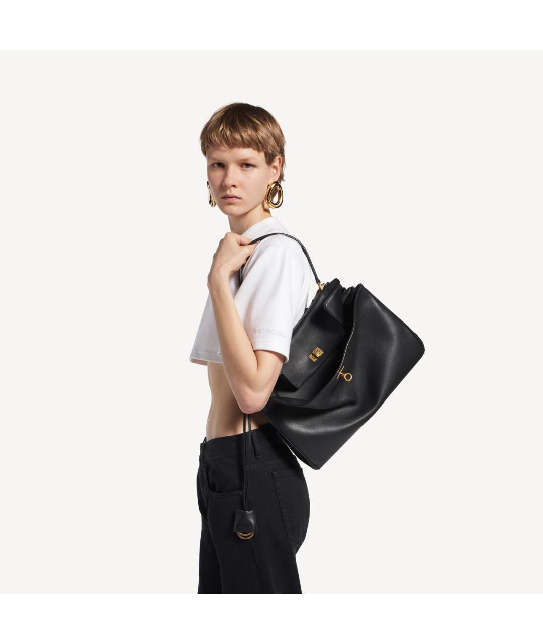 BALENCIAGA Черная кожаная сумка через плечо, фото 6