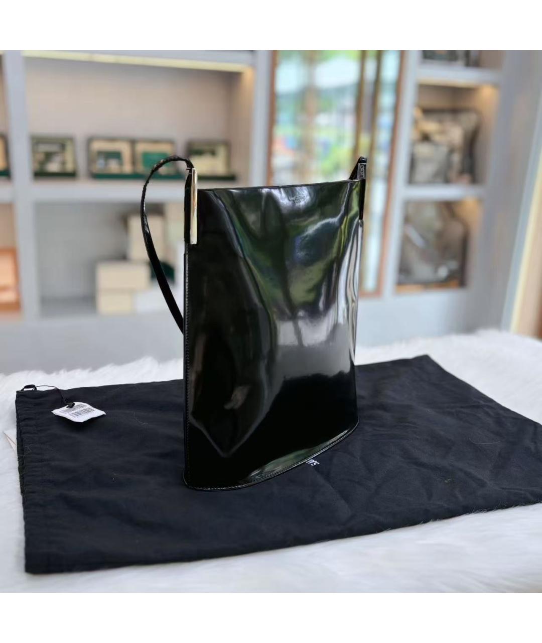 SAINT LAURENT Черная сумка тоут из лакированной кожи, фото 3