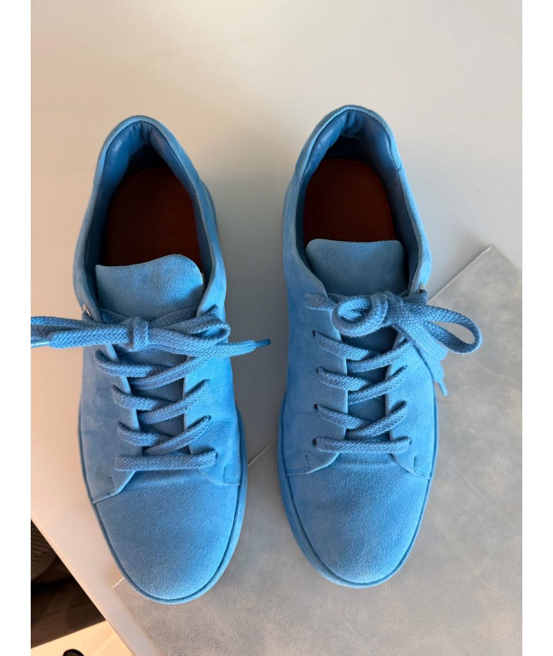 LORO PIANA Голубые замшевые кеды, фото 3