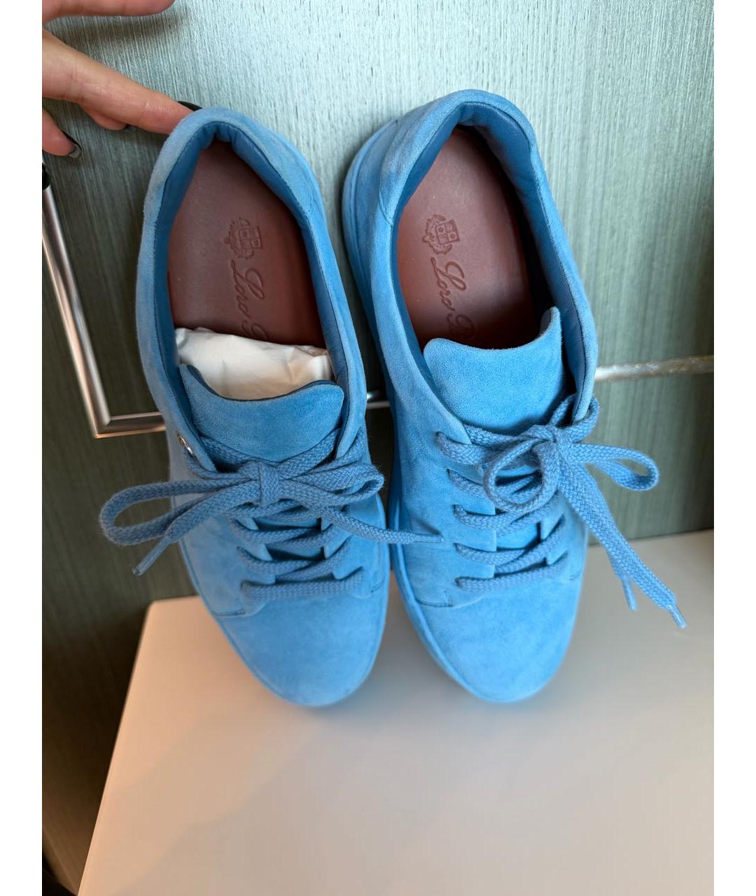 LORO PIANA Голубые замшевые кеды, фото 4