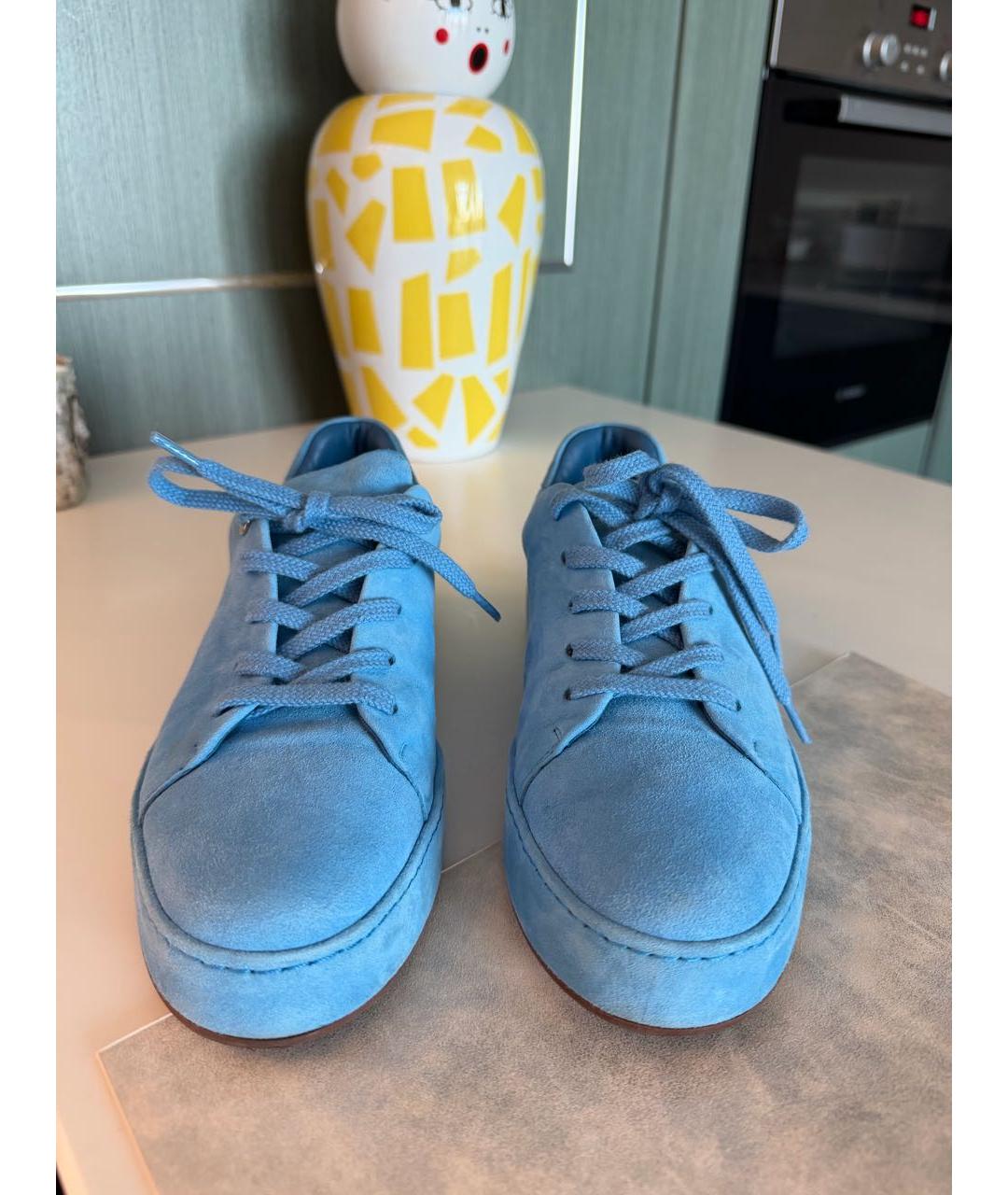 LORO PIANA Голубые замшевые кеды, фото 2