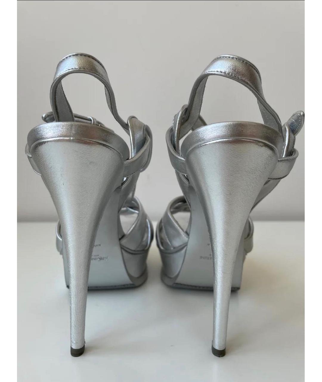 SAINT LAURENT Серебряные кожаные босоножки, фото 5