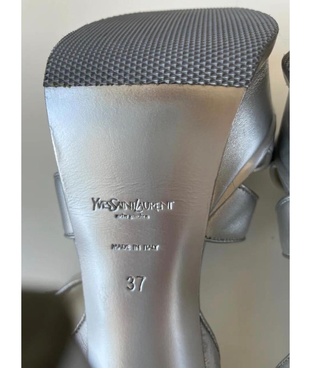 SAINT LAURENT Серебряные кожаные босоножки, фото 8