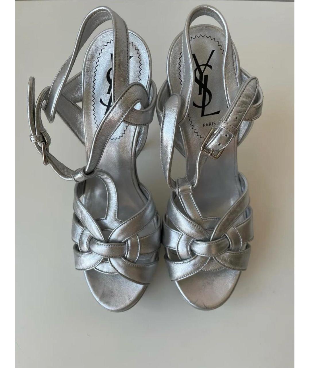 SAINT LAURENT Серебряные кожаные босоножки, фото 3