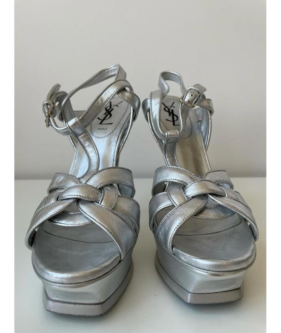 SAINT LAURENT Серебряные кожаные босоножки, фото 2