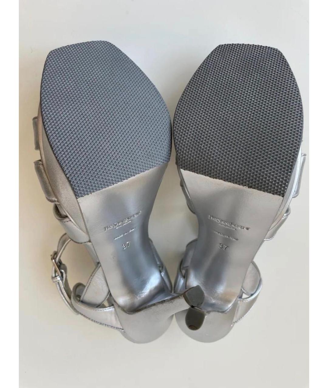 SAINT LAURENT Серебряные кожаные босоножки, фото 7