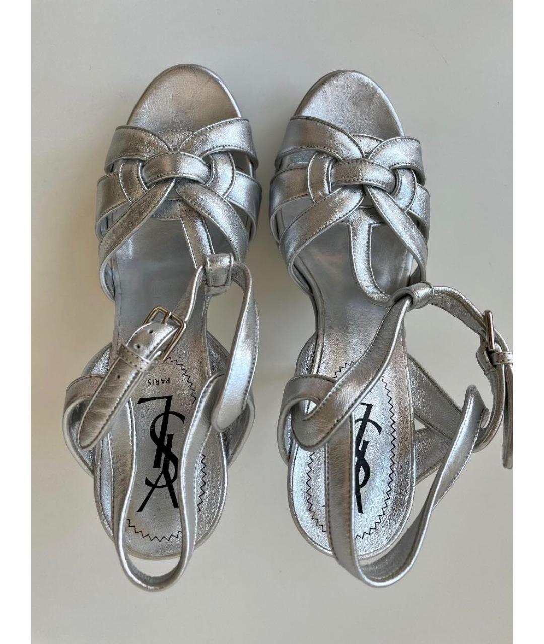 SAINT LAURENT Серебряные кожаные босоножки, фото 6