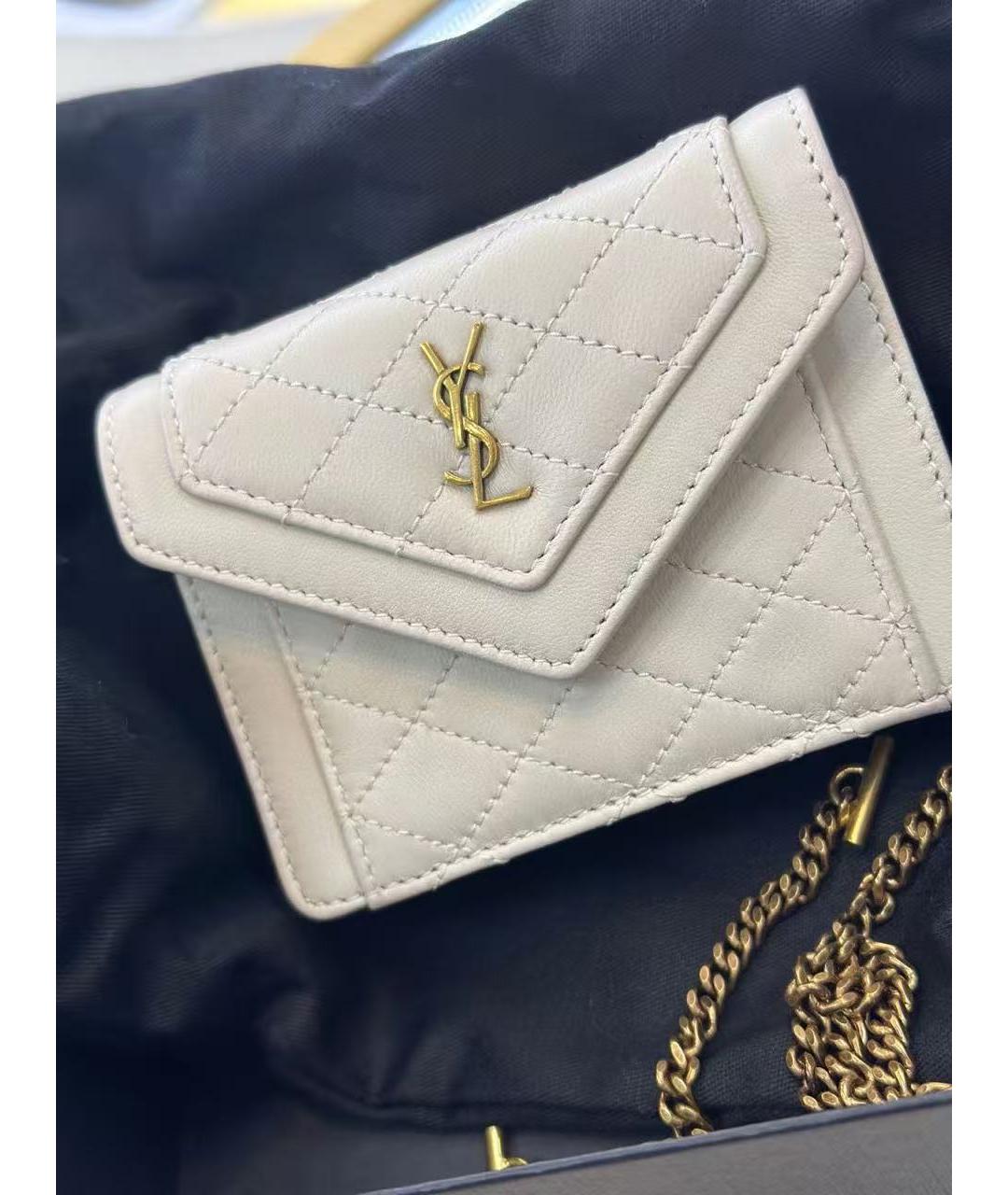 SAINT LAURENT Белая кожаная сумка через плечо, фото 2