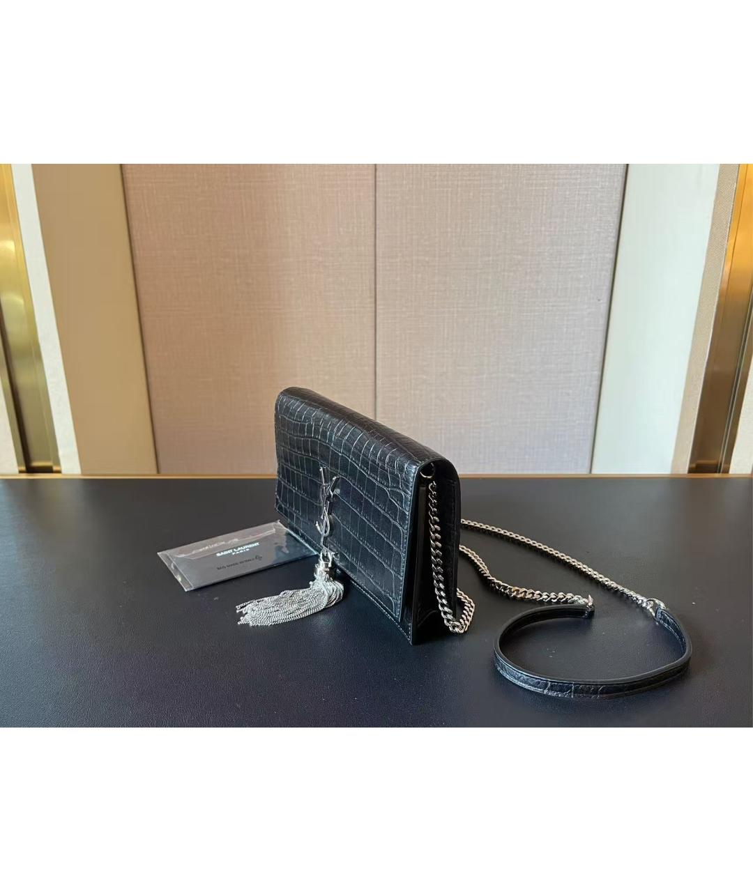 SAINT LAURENT Черная кожаная сумка через плечо, фото 2