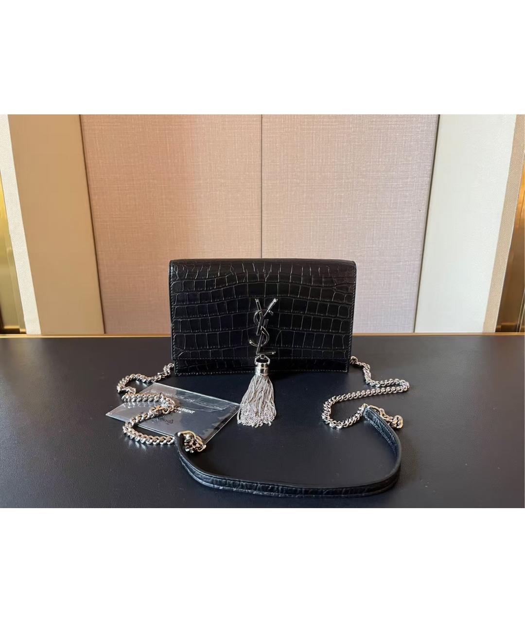 SAINT LAURENT Черная кожаная сумка через плечо, фото 4