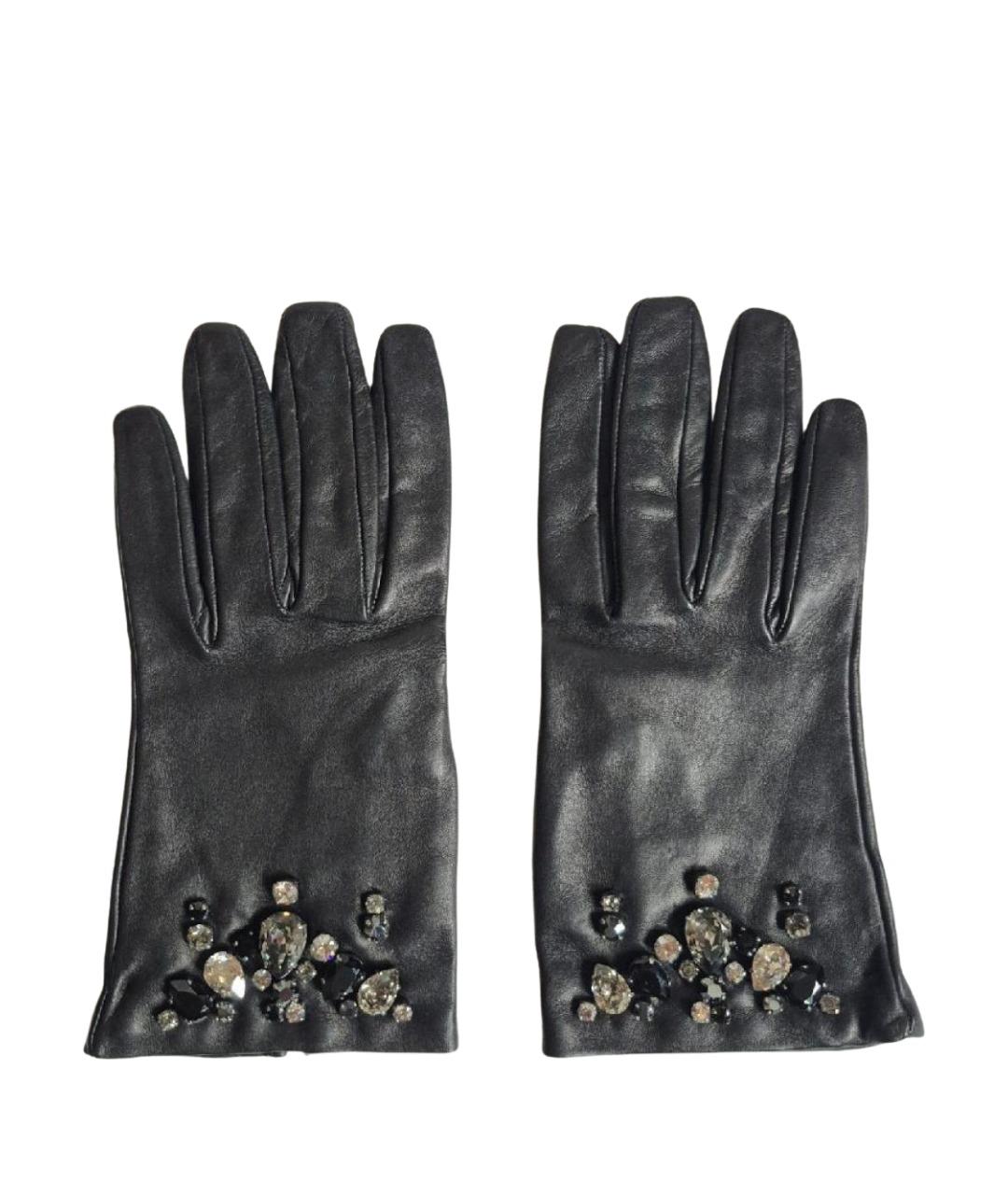 PRADA Черные кожаные перчатки, фото 1
