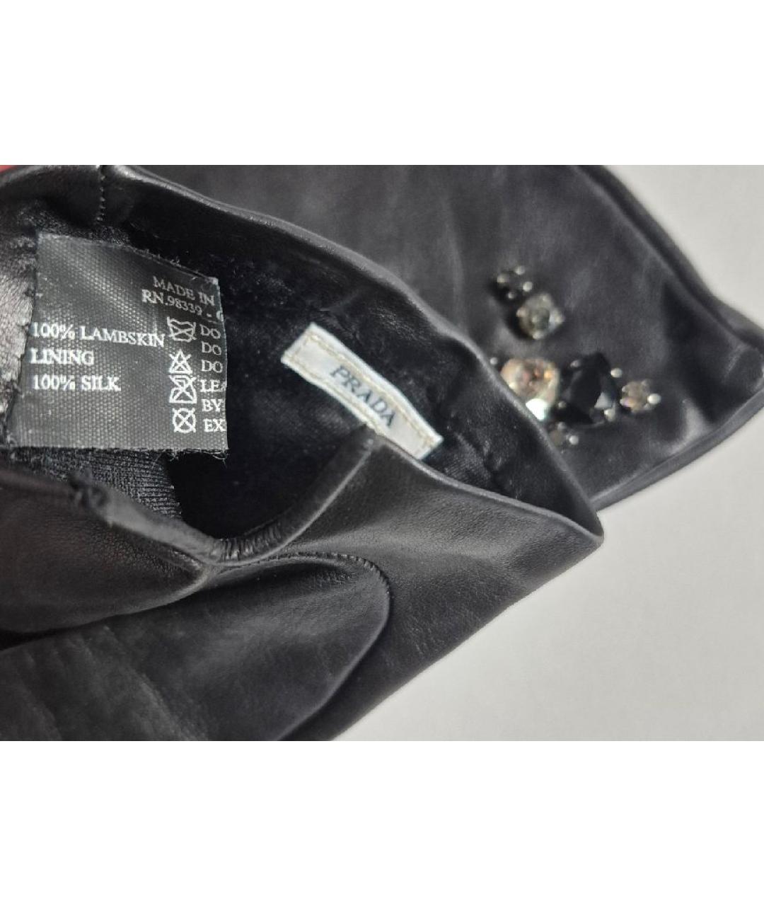 PRADA Черные кожаные перчатки, фото 4
