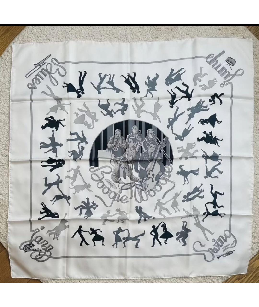 HERMES Белый шелковый платок, фото 6