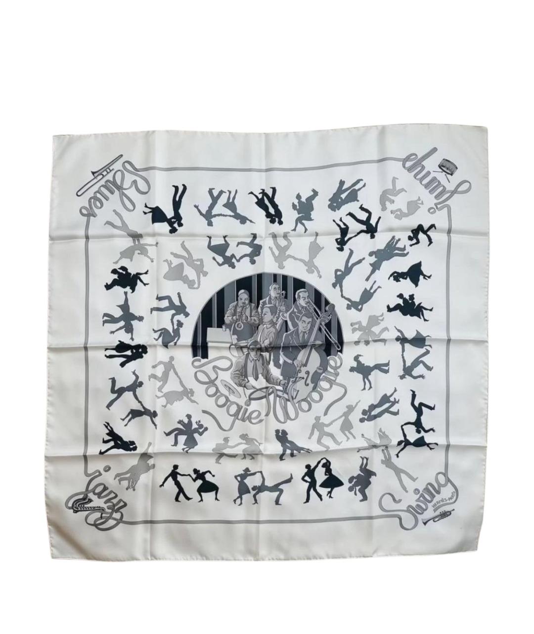 HERMES Белый шелковый платок, фото 1