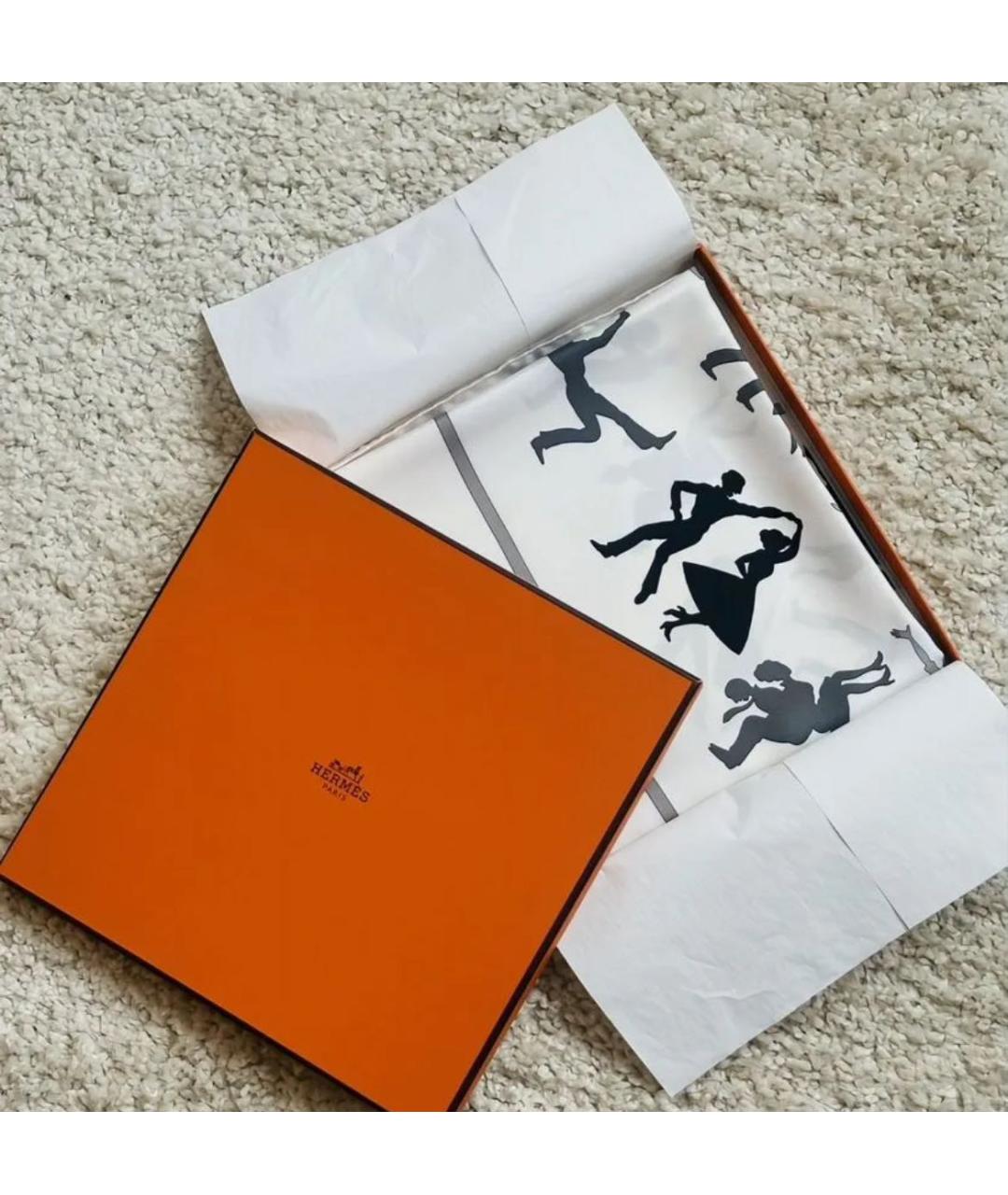 HERMES Белый шелковый платок, фото 2