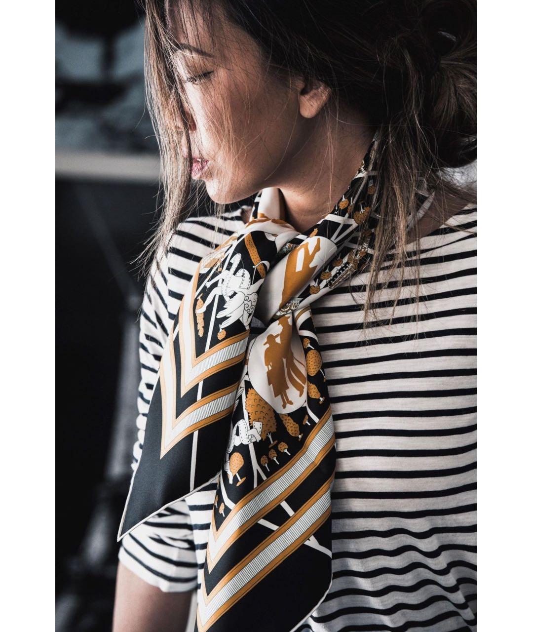 HERMES Белый шелковый платок, фото 5