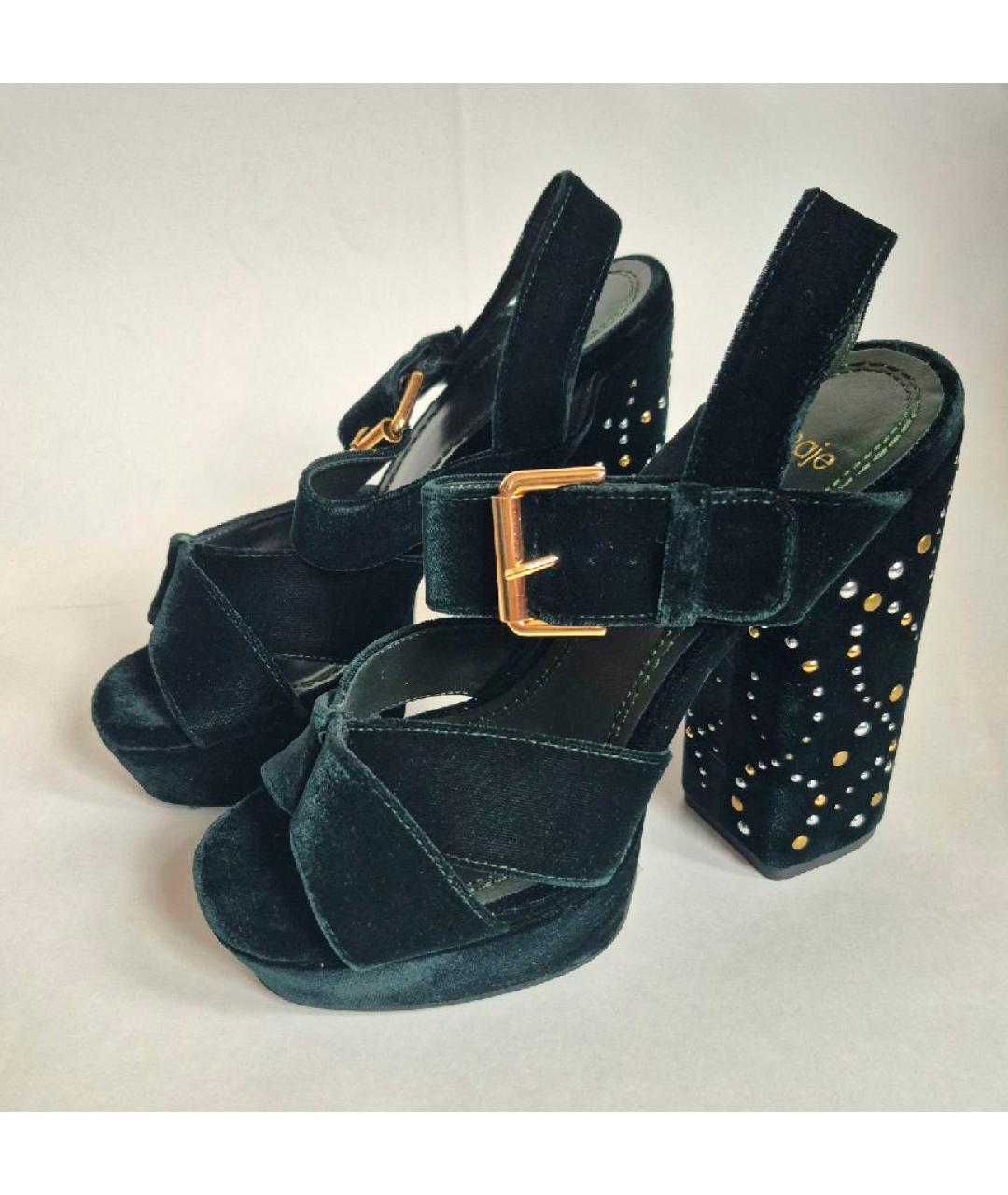 MAJE Зеленые бархатные босоножки, фото 2