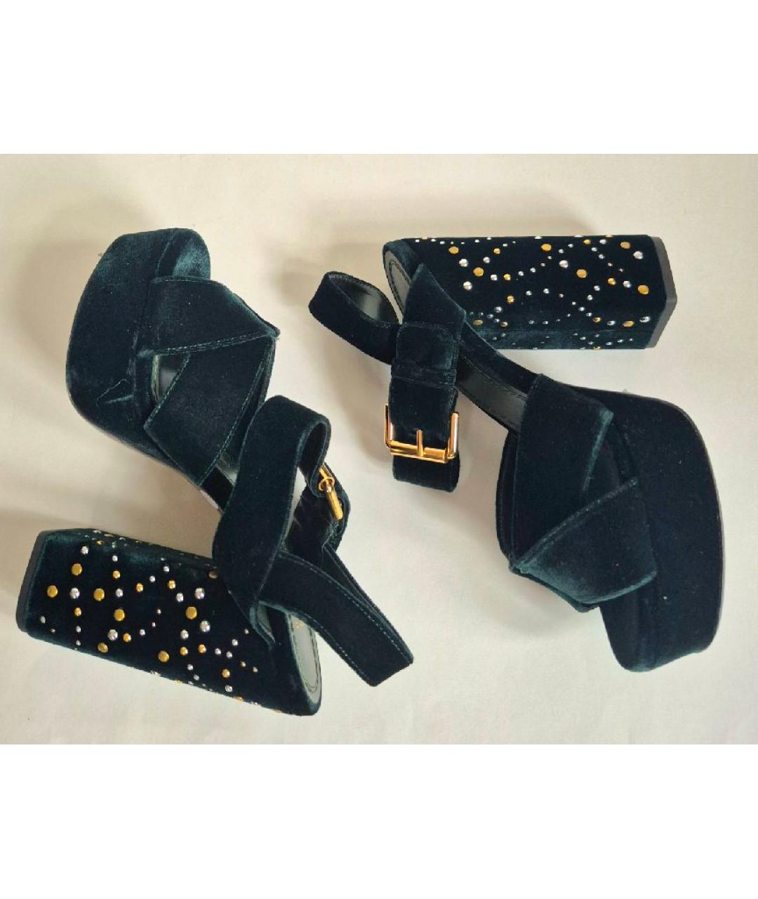 MAJE Зеленые бархатные босоножки, фото 4