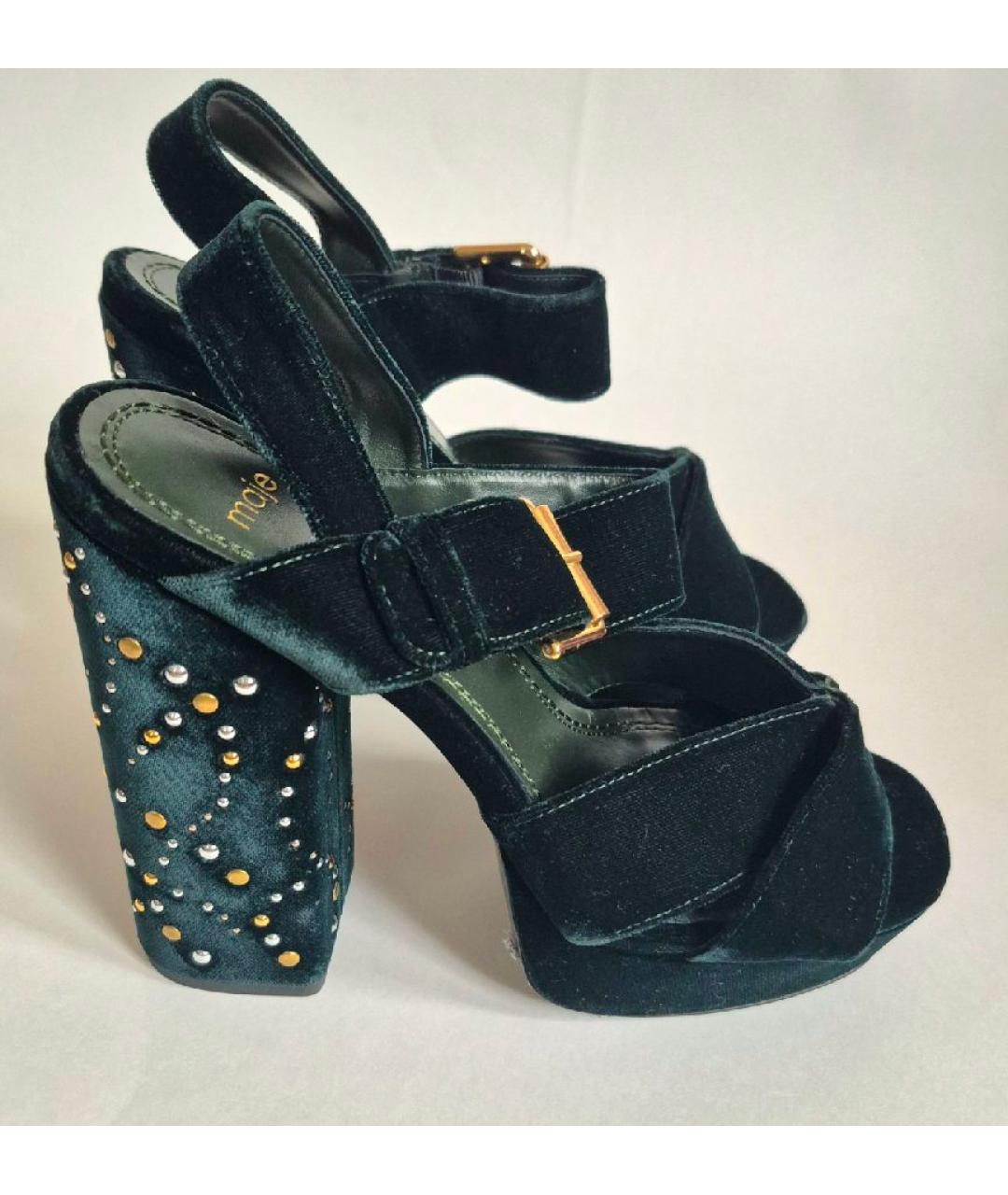 MAJE Зеленые бархатные босоножки, фото 3