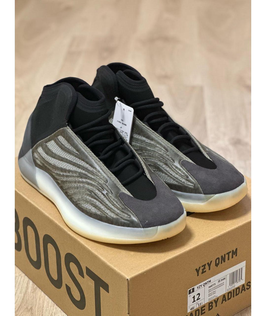 ADIDAS YEEZY Антрацитовые текстильные высокие кроссовки / кеды, фото 3